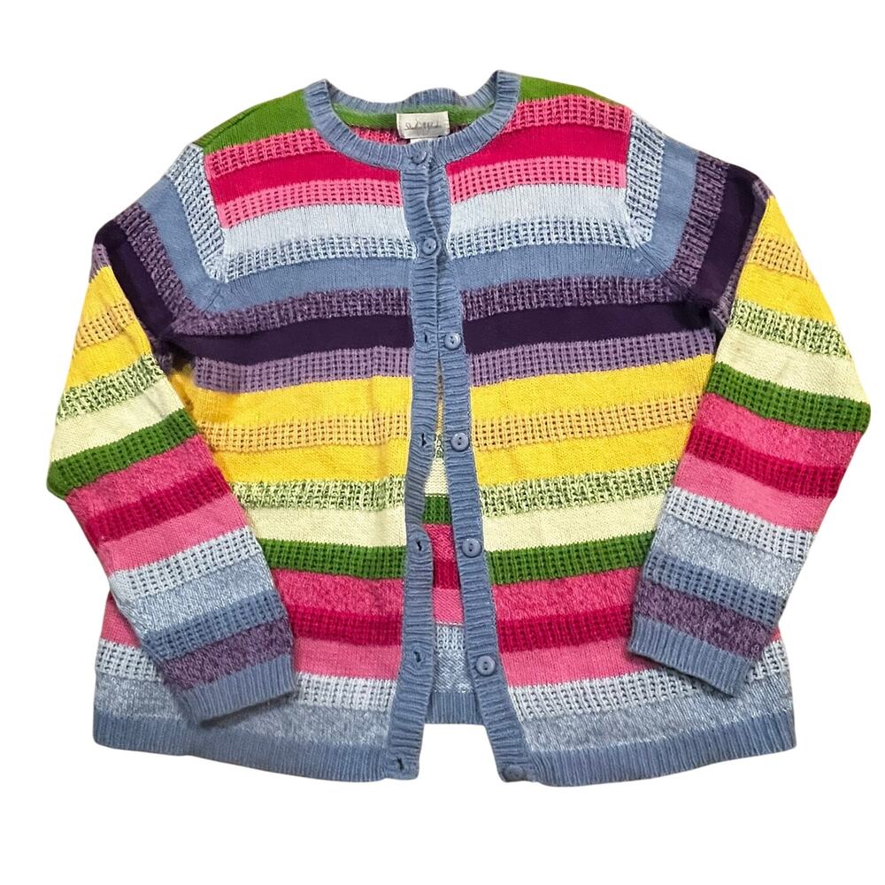 Vintage‎ Studio Works Rainbow Striped Cardigan Sweater Cottagecore Womens Small